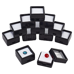 Nbeads 12 boîte de présentation de pierres précieuses, 1.18x1.18x0.64 présentoir à bijoux carré en plastique noir, boîte de rangement pour diamants avec couvercles en verre transparent et éponge blanche pour pièces de monnaie en pierre nue