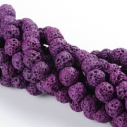 Brins de perles de roche de lave naturelle ronde teints, bleu violet, 12mm, Trou: 1mm, Environ 34 pcs/chapelet, 15.4 pouce