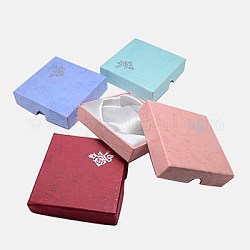 Boîtes de bracelet en carton, avec une éponge à l'intérieur, motif de fleurs roses, carrée, couleur mixte, 90x90x22~23mm