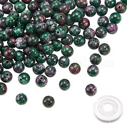 Kits de fabrication de bracelet extensible bricolage, 200pcs 6mm perles rondes de jade blanc naturel et fil élastique, vert foncé, 6mm, Trou: 1mm, 200 pcs
