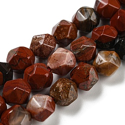 Los abalorios rojos jaspe hebras naturales, facetados, polígono, 7.5~8.5x7.5~8x7.5~8mm, agujero: 1.4 mm, aproximamente 44~49 pcs / cadena, 14.25~14.96 pulgada (36.2~38 cm)