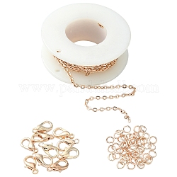 Kit de fabricación de collar de pulsera de cadena de diy, incluyendo cadenas de cable de hierro y anillo de salto, Aleación de zinc corchetes de garra de langosta, oro rosa, cadena: 3x2x0.5 mm, 3 m / bolsa