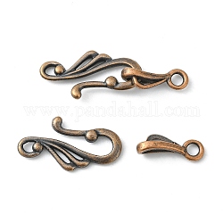 Tibetan Style Hook Clasps, Lead Free, Cadmium Free and Nickel Free, Red Copper Color, Toggle: 12mm wide, 25mm long, Bar: 16mm long, hole: 3mm