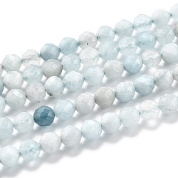 Chapelets de perles en aigue-marine naturelle, facette, ronde, 6mm, Trou: 1mm, Environ 67 pcs/chapelet, 15.35 pouce (39 cm)