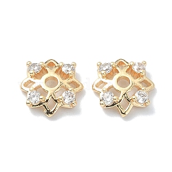 Brass Micro Pave Cubic Zirconia Bead Cap, Flower, Real 18K Gold Plated, 8x8.5x2mm, Hole: 1.5mm