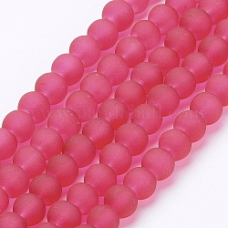 Transparent Glass Bead Strands, Frosted, Round, Crimson, 6mm, Hole: 1.3~1.6mm, about 140pcs/strand, 31.4 inch