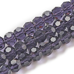 Abalorios de vidrio transparentes, facetas (32 facetas), redondo, púrpura, 6mm, agujero: 1 mm, aproximamente 98 pcs / cadena, 20.47 pulgada (52 cm)