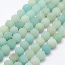 Natural Amazonite Beads Strands, Frosted, Round, 10mm, Hole: 1mm, about 38pcs/strand, 14.5inch
