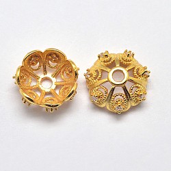 CZ Brass Micro Pave Cubic Zirconia Flower Bead Caps, Fancy Bead Caps, Cadmium Free & Nickel Free & Lead Free, Real 18K Gold Plated, 8x3mm, Hole: 1mm