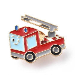 Feuerwehrauto Emaille Pin, Cartoon-Abzeichen aus leichter Goldlegierung für Rucksackkleidung, rot, 18~26.5x28.5~32x2 mm, Stift: 1 mm