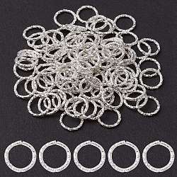 Anelli di collegamento ferro, texture, anello rotondo, senza saldatura, colore argento placcato, 10mm