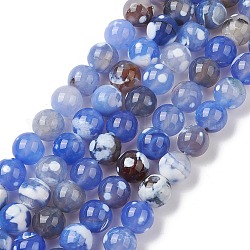Natural Agate Beads, Dyed & Heated, Round, Blue, 10mm, Hole: 1mm, about 38pcs/strand, 14.57~14.76 inch(37~37.5cm)