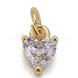 Brass Micro Pave Cubic Zirconia Charms, Long-Lasting Plated, Real 18K Gold Plated, Heart, Clear, 8x5x3.5mm, Hole: 3mm