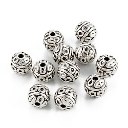 Tibetischer stil legierung perlen, Runde, Antik Silber Farbe, 8x7.5 mm, Bohrung: 1.6 mm