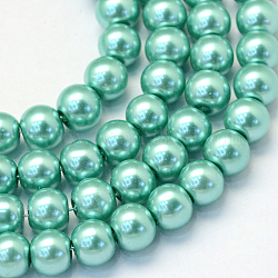 Dipinto di cottura di perle di vetro filamenti di perline, perlato, tondo, acquamarina media, 3~4mm, Foro: 0.5 mm, circa 195pcs/filo, 23.6 pollice