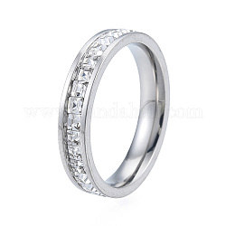 Anillo de dedo de rhinestone de cristal, 201 joyería de acero inoxidable para mujer., color acero inoxidable, diámetro interior: 17 mm