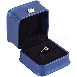 Gorgecraft pu scatole regalo anello in similpelle, con velluto all'interno, per nozze, custodia per gioielli, rettangolo, blu scuro, 5.8x5.9x4.5cm, diametro interno: 49x44mm