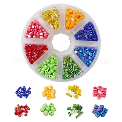 Kit de cubes et perles de rocaille pour la fabrication de bijoux diy, y compris poly styrène acrylique et perles de rocaille en verre, verte, environ 448~456 pcs / boîte