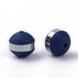 Perle di silicone, con 201 scoperte in acciaio inox, tondo, Blue Marine, 8mm, Foro: 1.5 mm
