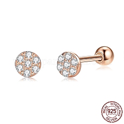 925 крошечные плоские круглые серьги-гвоздики из стерлингового серебра с прозрачным кубическим цирконием для женщин, розовое золото 