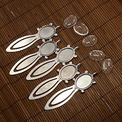 25x18mm Oval Glass Cabochon Cover for Antique Silver DIY Alloy Portrait Bookmark Making, Cadmium Free & Nickel Free & Lead Free, Bookmark Cabochon Settings: 94x27mm, Tray: 25x18mm