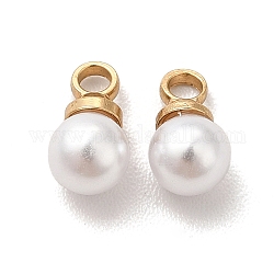 Breloques imitation perles en plastique, avec accessoires en laiton, sans cadmium et sans plomb, charme rond, véritable 24k plaqué or, 8x4mm, Trou: 1.5mm