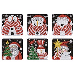 Наборы рождественских подставок для алмазной живописи своими руками, включая стразы из смолы, алмазная липкая ручка, тарелка для подноса и клейкая глина, Санта-Клаус/медведь, снеговик, 100x100 мм, 6 шт / комплект
