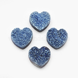 Natürliche Druzy-Quarzkristall-Cabochons, gefärbt, Herz, Kornblumenblau, 14x14x5~7 mm