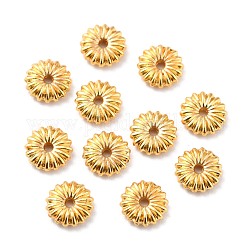 Rack de abalorios de la aleación de chapado, sin plomo y cadmio, Plateado de larga duración, flor plana, dorado, 6x1.5mm, agujero: 0.9 mm