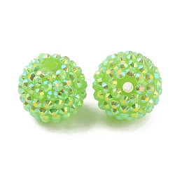 Perles acryliques opaques, perles baies, avec strass, ronde, pelouse verte, 20x18mm, Trou: 3mm
