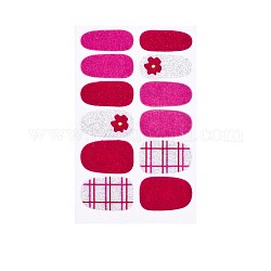 アボカド＆イチゴ＆花フルカバーネイルアートステッカー  キラキラパウダーデカール  自己接着  ネイルチップの装飾用  赤ミディアム紫  25.5x10~16.5mm  12pcs /シート