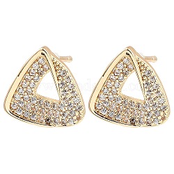 Brass Micro Pave Clear Cubic Zirconia Triangle Stud Earrings, for Women, Light Gold, 13x13.5mm