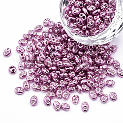 Perline di semi di vetro colorate opache, argento rivestito, 2-foro, ovale, medio orchidea, 5x4x2.5mm, Foro: 0.9 mm, su 450 g / borsa