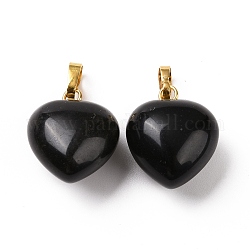 Natürlichen Obsidian Anhänger, mit goldenen Messing Zubehör, Herz Charme, 18x15~15.5x6~8 mm, Bohrung: 6x3 mm