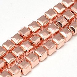Electroplate Non-magnetic Synthetic Hematite Beads Strands, Cube, Rose Gold Plated, 6x6x6mm, Hole: 2mm, about 70pcs/strand, 16.1 inch