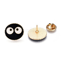Oval Face Enamel Pin, Alloy Brooch for Backpack Clothes, Cadmium Free & Lead Free, Light Gold, Black, 18x20x11mm, Pin: 1mm
