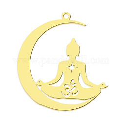 201 Stainless Steel Pendants, Laser Cut, Vacuum Plating, Moon with Yoga, Golden, 32x29.5x1mm, Hole: 1.6mm