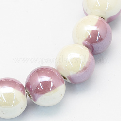 Handmade Two-tone Porcelain Round Beads, Pearlized, Thistle, 9mm, Hole: 2mm