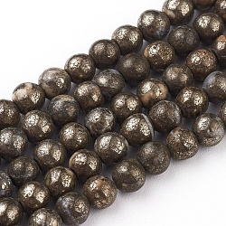 Natural Pyrite Beads Strands, Round, 4mm, Hole: 0.5mm, about 102pcs/strand, 15.75 inch(40cm)