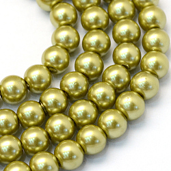Backen gemalt pearlized Glasperlen runden Perle Stränge, Olive, 6~7 mm, Bohrung: 1 mm, ca. 145 Stk. / Strang, 31.4 Zoll