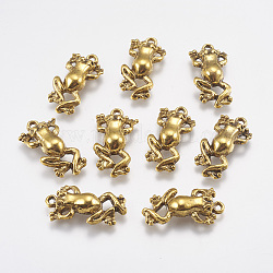 Pendientes de rhinestone de estilo tibetano, sin plomo y cadmio, rana, oro antiguo, 21x12x3mm, aptos para 1 mm de diamante de imitación, agujero: 1 mm