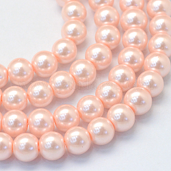 Cottura dipinto di perle di vetro perlato fili di perline rotondo, peachpuff, 8~9mm, Foro: 1 mm, circa 105pcs/filo, 31.4 pollice