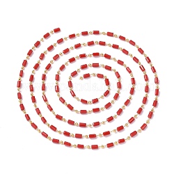 3.28 Fuß handgefertigte Glasperlenketten, gelötet, mit Messing-Zubehör, langlebig plattiert, echtes 18k vergoldet, Würfel, rot, 4.5x2.5~3x2.5~3 mm, 2 mm