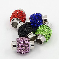 Brass Magnetic Clasps, with Polymer Clay Rhinestone Beads, Column, Platinum Color, Mixed Color, 17x11~13mm, Hole: 6mm