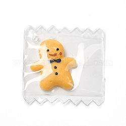 Jolis pendentifs en plastique, avec cabochon en résine à l'intérieur, breloques de bonbons, gingerbread man, 29~29.5x29~29.5x5~6mm, Trou: 1mm