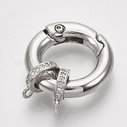 Латунные кольца из микро-паве циркония, уплотнительные кольца, без никеля , Реальная платина, застежка: 20x3.5 мм, внутренний диаметр: 12.5 мм, кольцо вешалки: 10x7.5x2 мм