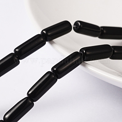 Black Glass Tube Beads Strands, about 10mm long, 4mm thick, Hole: about 1mm, about 32~33pcs/strand, 12 inch