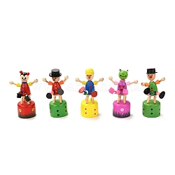 Клоун кукла деревянные настольные украшения, с круглым основанием, для дома креативное украшение игрушки, разноцветные, 65x60x108~124 мм
