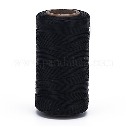 Cordes plates en polyester ciré, noir, 1x0.3mm, environ 284.33 yards (260 m)/rouleau