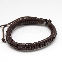 Trendy Unisex Casual Style Leather Wrapped PU Leather Bracelets, with Waxed Cord, Saddle Brown, 54mm